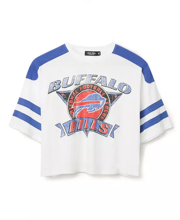 

Женская полосатая укороченная футболка с символикой команды НФЛ «Баффало Биллс». Junk Food Clothing, белый
