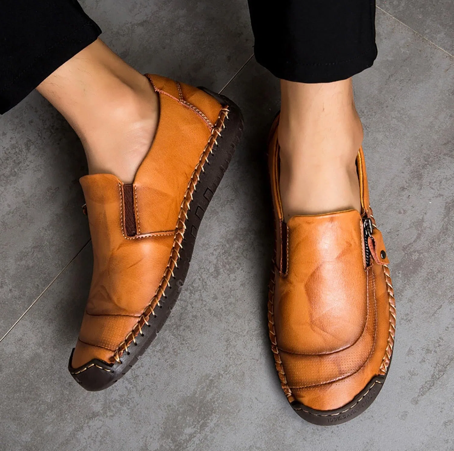 Мокасины кожаные Loafers для мужчин, желто-коричневые DAO-UPPSE — фото 2