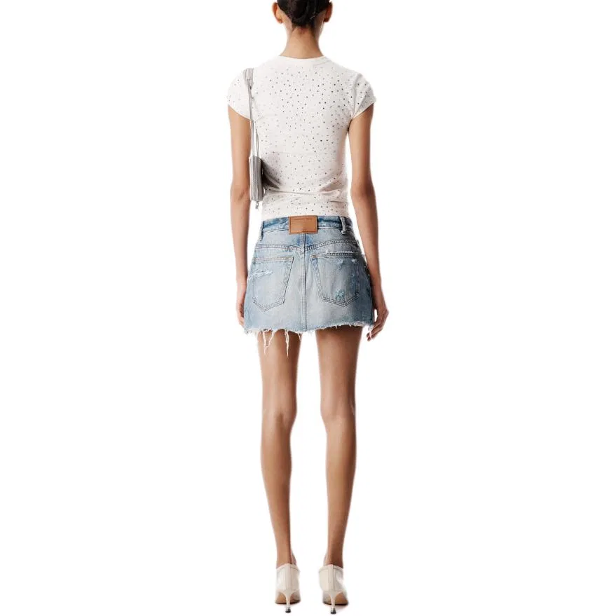 Рваные шорты на молнии Alexander Wang, Light Indigo — фото 4