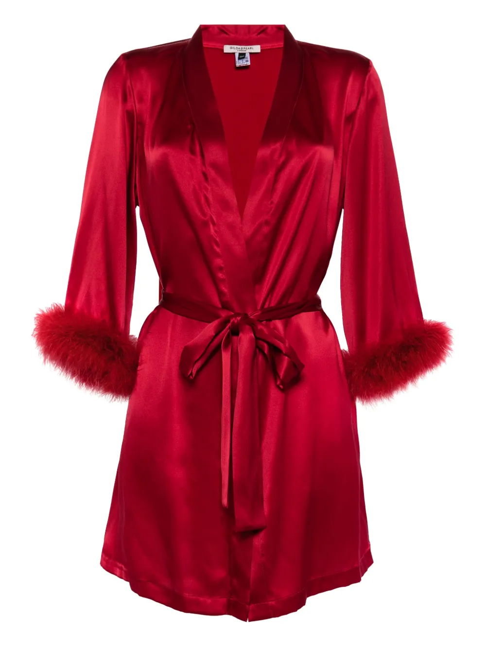 

Шелковый халат Bibi с перьями Gilda & Pearl, красный