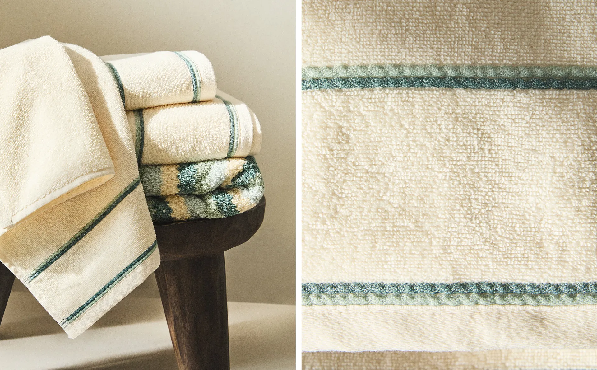 

Хлопковое банное полотенце с цветной окантовкой Zara Home, цвет Oyster White