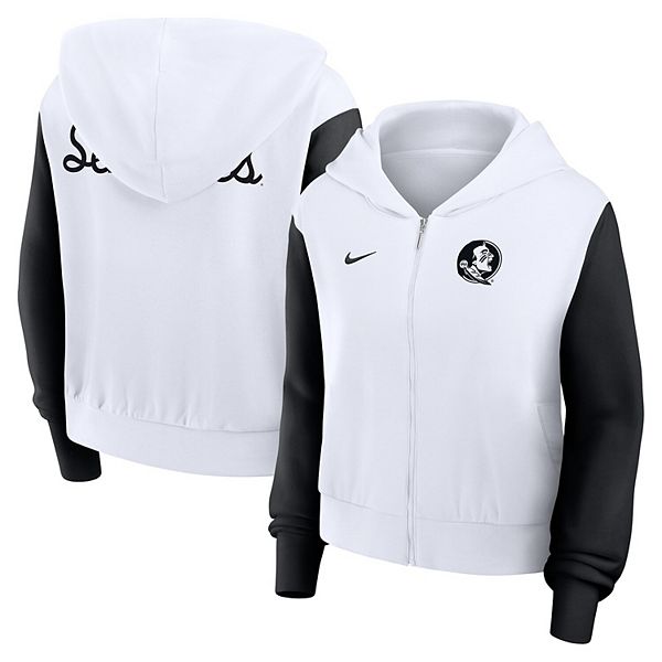 Женская белая худи Florida State Seminoles cropped beyond capability color-block script full-zip Nike