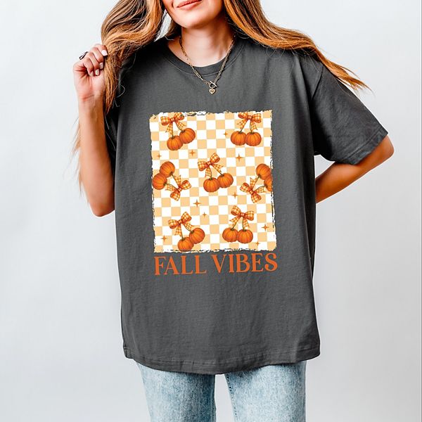

Футболка женская Fall vibes checked pumpkins Simply Sage Market, Asphalt