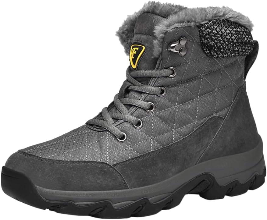 

Мужские зимние снежные ботинки Легкие Водонепроницаемые С меховой подкладкой Противоскользящие Обувь для холодной погоды Hhhchpm, серый