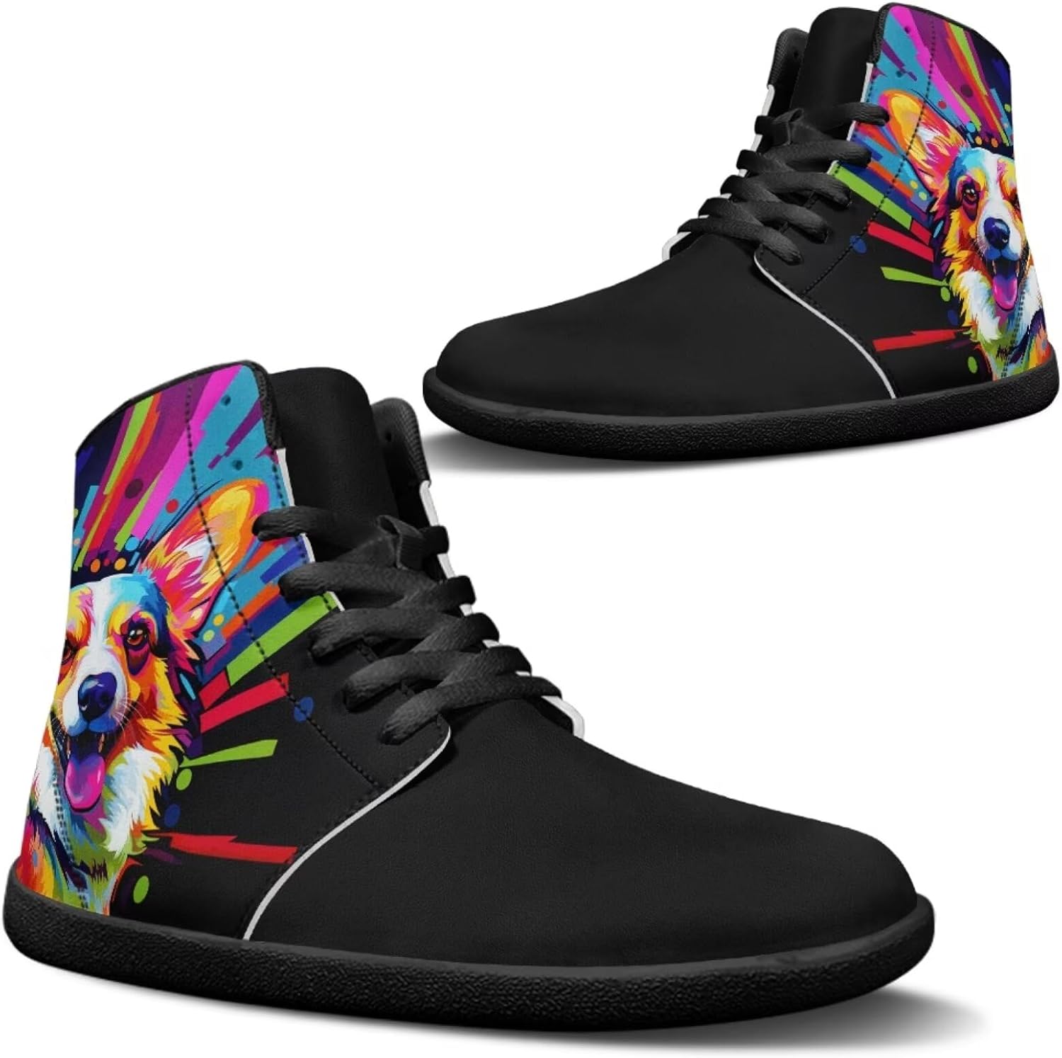 

Мужские ботинки Jeiento с широкой носочной частью, минималистичные босоножки, обувь из ПУ-кожи для ходьбы, кроссовки на шнуровке, мягкие нескользящие кроссовки для бега по дорогам, модные кроссовки, Colorful Splash Corgi Dog