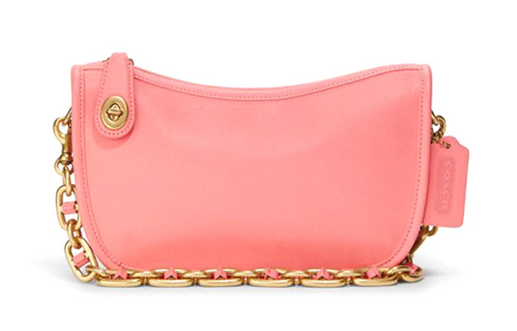 

Кошелек Swinger из кожи коровы для игры в маджонг, наплечная сумка через плечо, женская розовая COACH