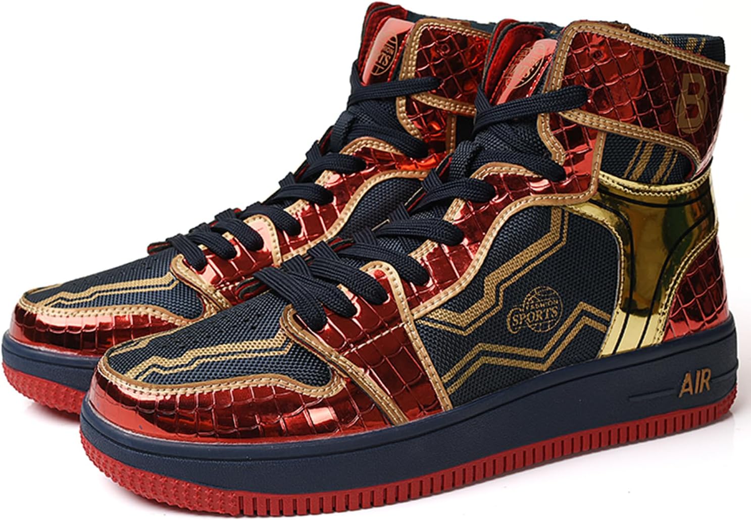

Мужские высокие баскетбольные кроссовки красного и золотого цвета с металлическим дизайном, верх из сетки, противоскользящие кроссовки для улицы, спортивная обувь для тренировок Dacnakby