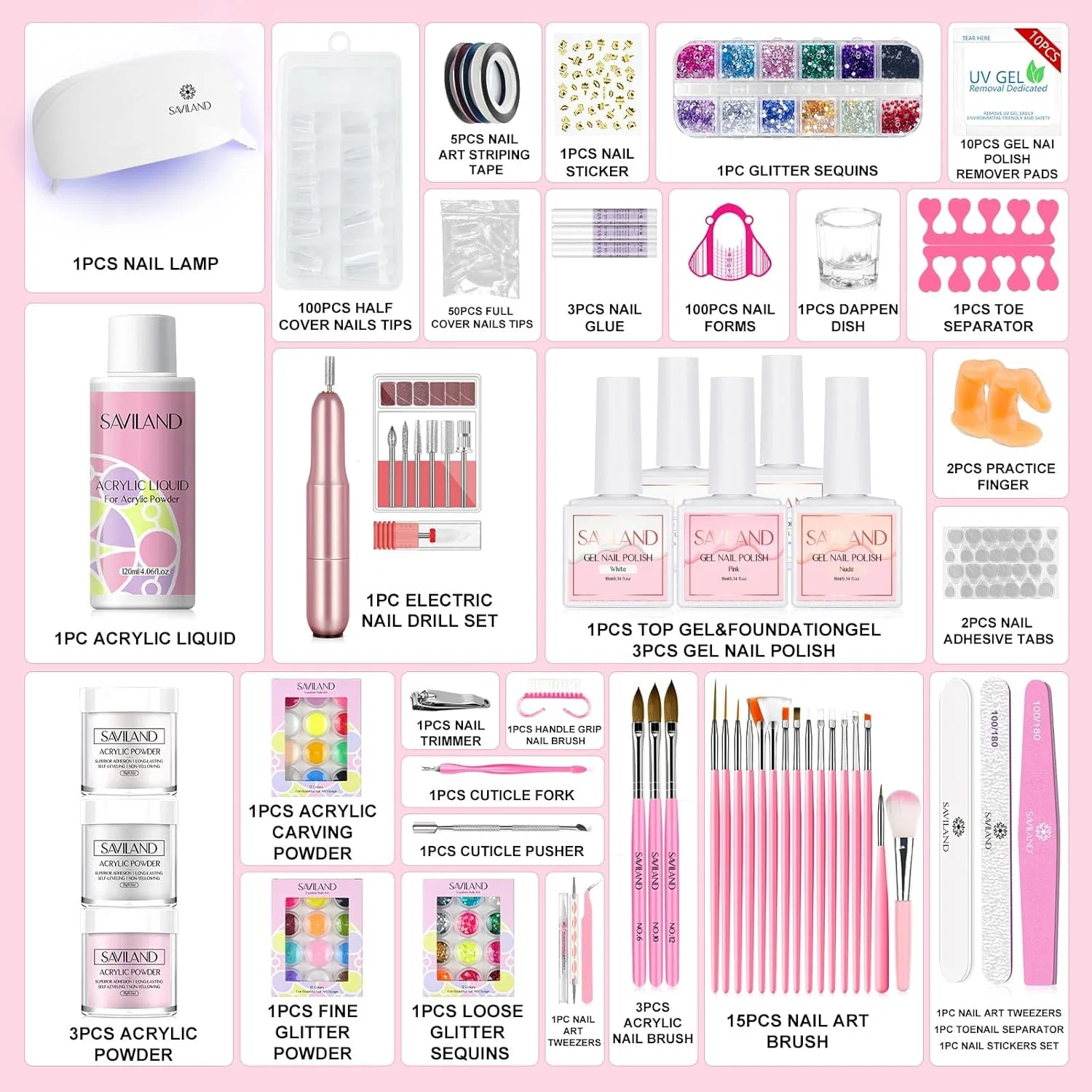 Стартовый набор для акриловых и гель-лаковых ногтей от SAVILAND Saviland, 3-Acrylic Nail Set — фото 2