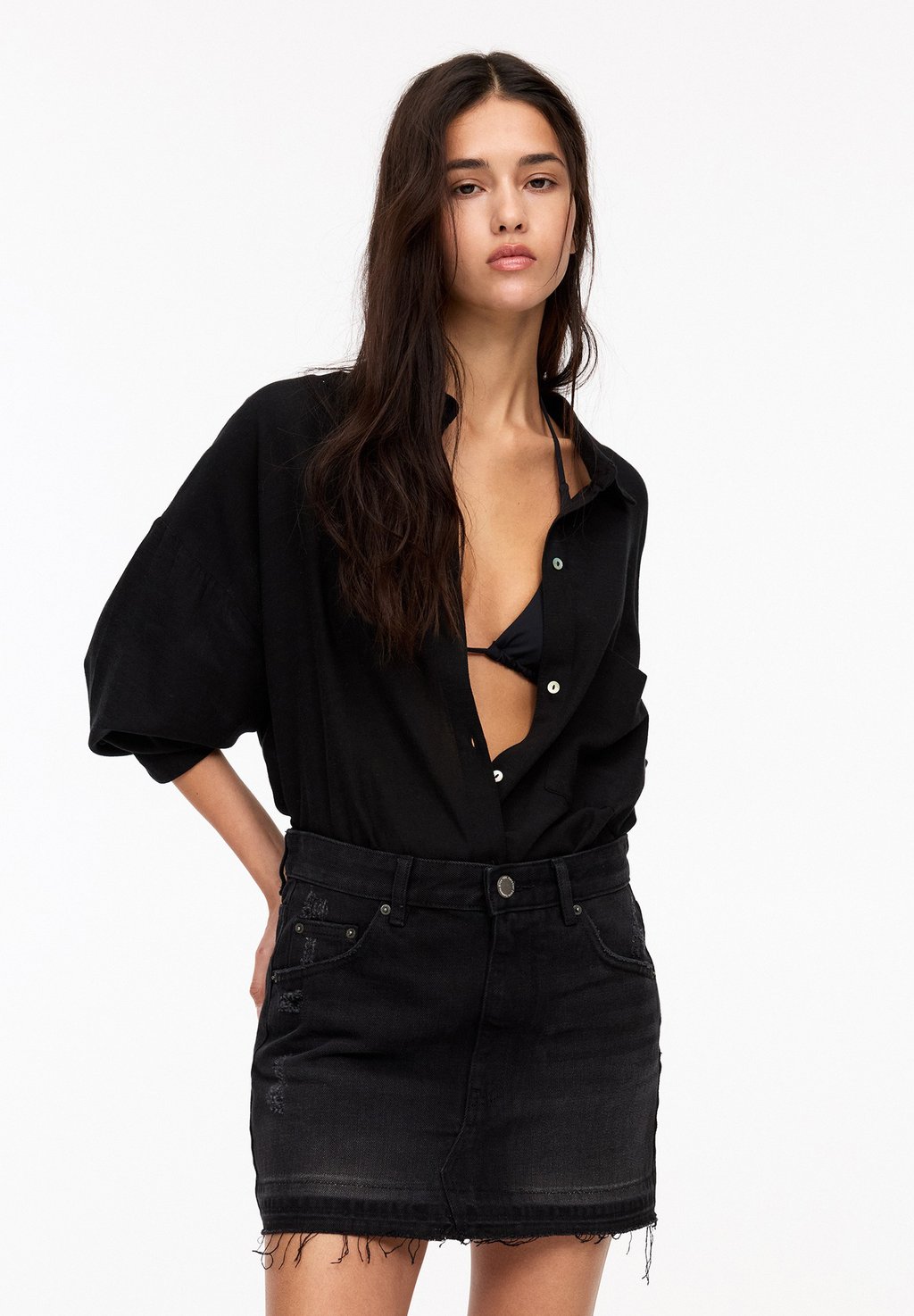

Джинсовая юбка A-line skirt PULL&BEAR, черный