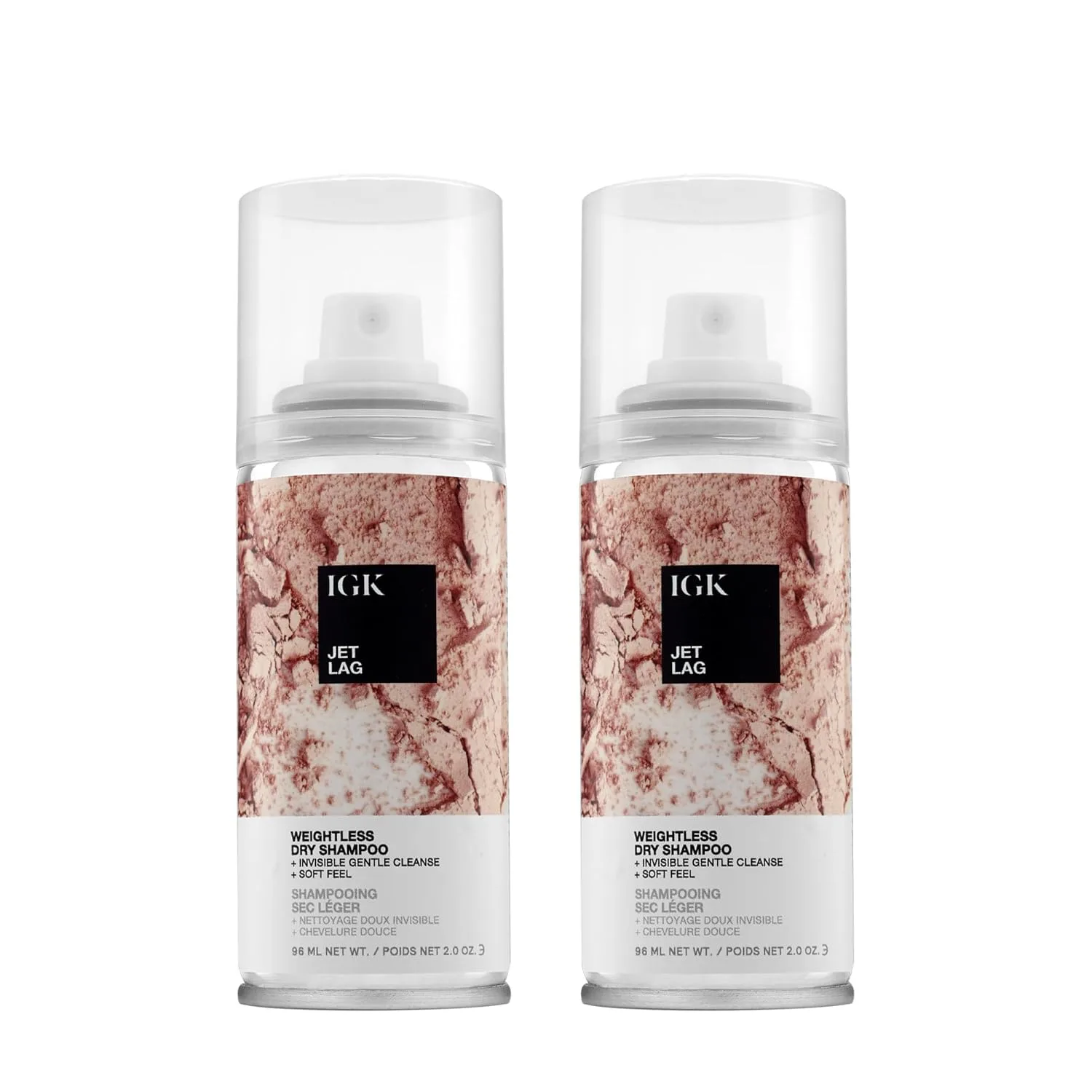 IGK Jet Lag Invisible Dry Shampoo Travel Size 2 шт - Невесомая формула с вулканическим пеплом для очищения и удаления жира, для всех типов волос