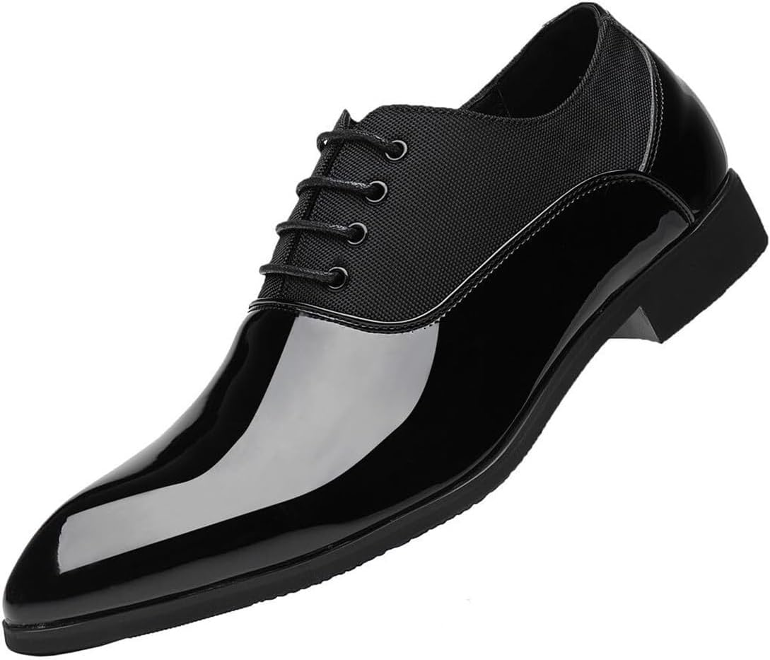 

Мужские модные оксфорды из лакированной кожи с заостренным носком, противоскользящей массивной подошвой, шнуровкой, кожаные мужские туфли для работы, деловых встреч, выпускных и свиданий Generic, черный
