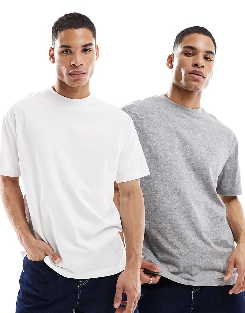

Набор из 2 свободных футболок ASOS DESIGN Essential серого и белого цветов