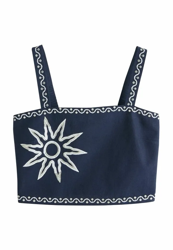 Блузка укороченного кроя с вышивкой и широкими бретелями Next, Navy Blue White