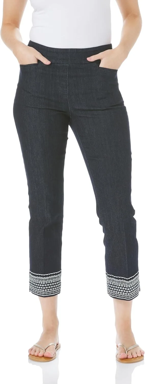 

Женские брюки-слим с вышитым низом и карманами спереди и сзади SLIM-SATION