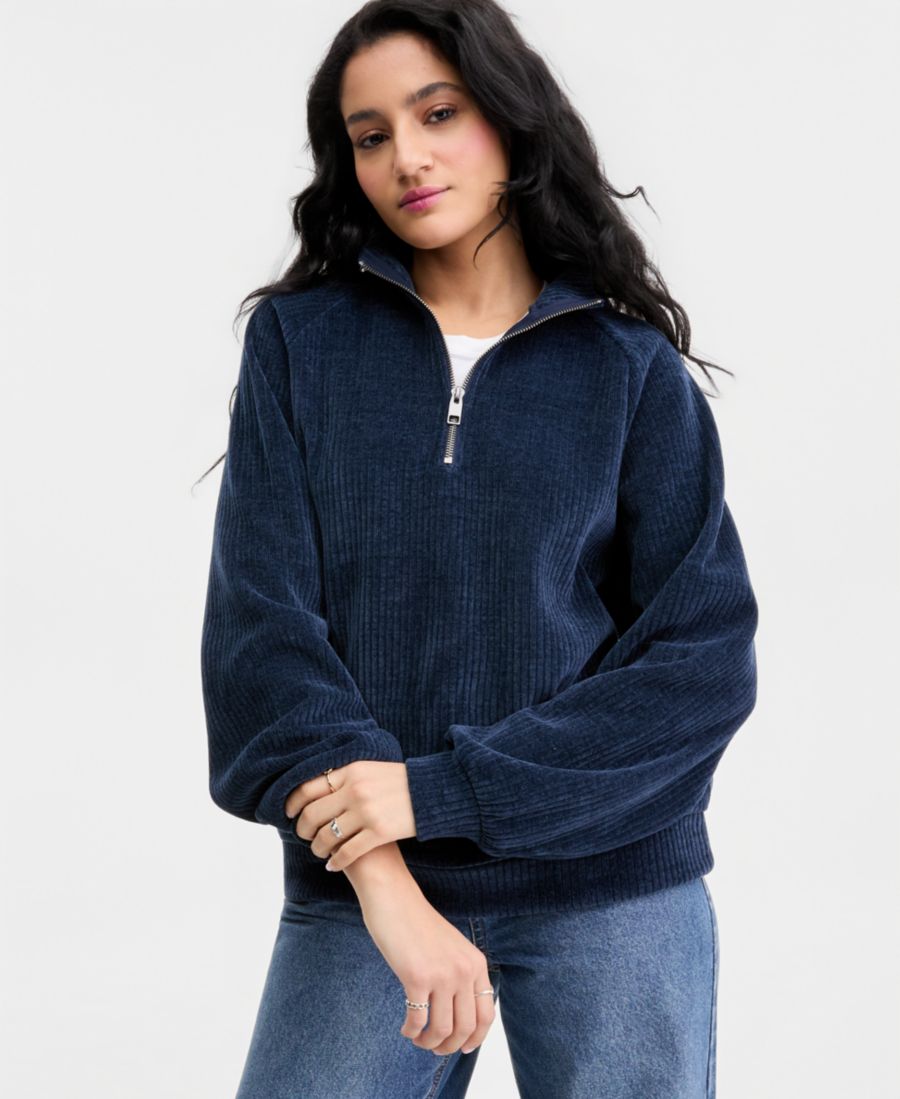 

Детская толстовка в рубчик с застежкой-молнией на четверть длины Madden Girl, Navy Blazer