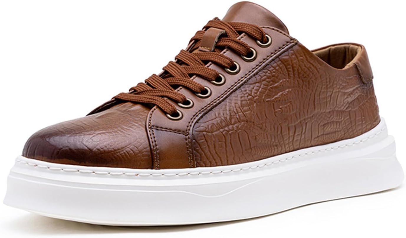 

Мужские кроссовки-оксфорды на платформе большого размера с широкой колодкой, из кожи с принтом, стильные, мягкие, для делового и повседневного стиля, для прогулок Ksedt, коричневый