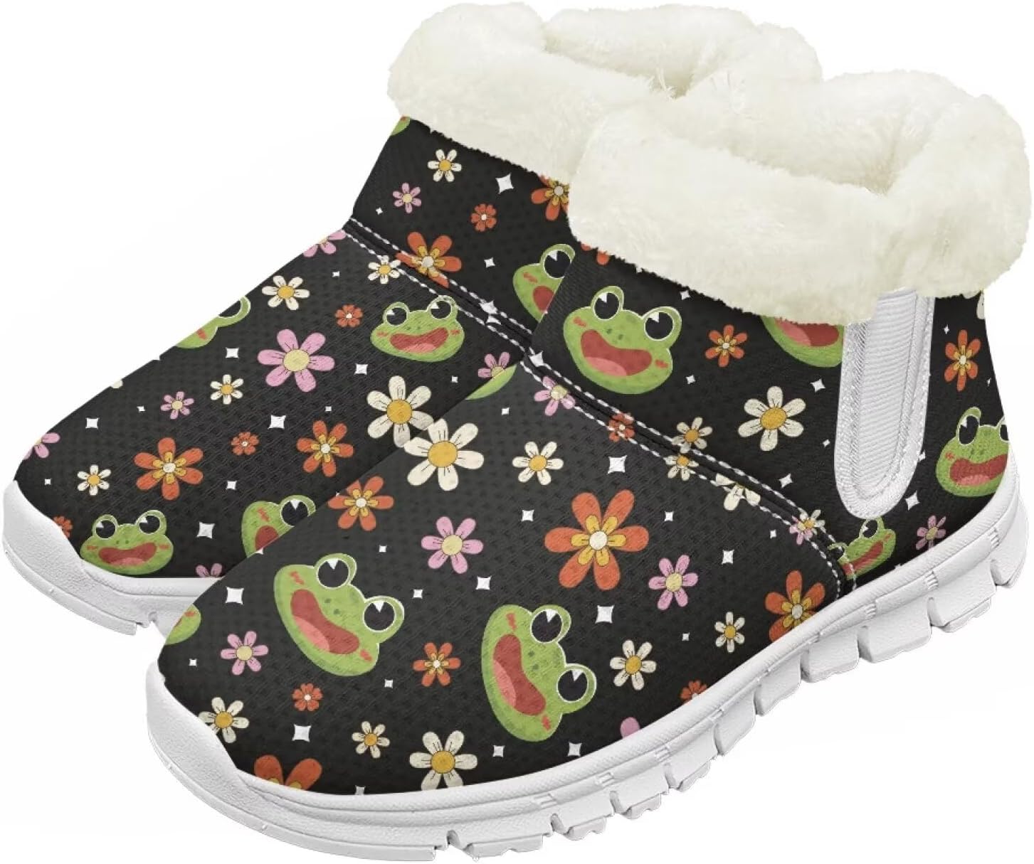 

Pzuqiu Детские зимние сапоги с теплым мехом, милый принт для мальчиков и девочек, малышей/детей/старших детей для прогулок на улице, белая подошва