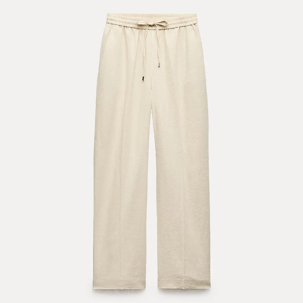 

Брюки Zara Linen Blend Straight, светло-бежевый