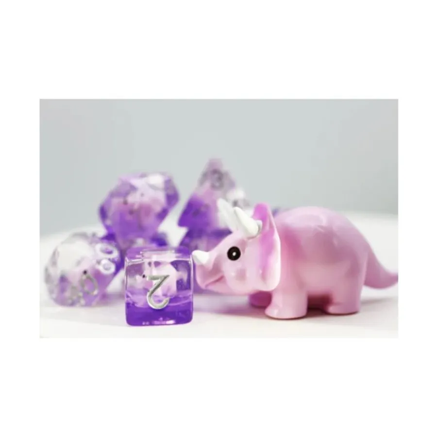

Набор Poly — розовый трицератопс с серебром (7), Dice Sets - Resin/Acrylic - Blue, Green, & Purple (Foam Brain Games)