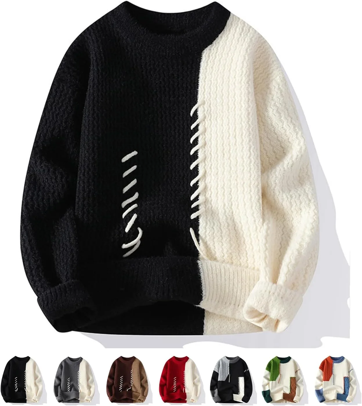

Свитер с цветными блоками, Crew Neck, длинный рукав, контрастная строчка