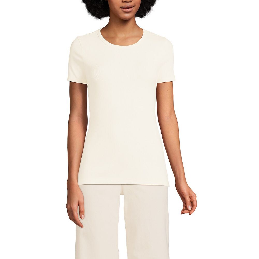 

Женская футболка в рубчик Lands' End, цвет Fresh Ivory