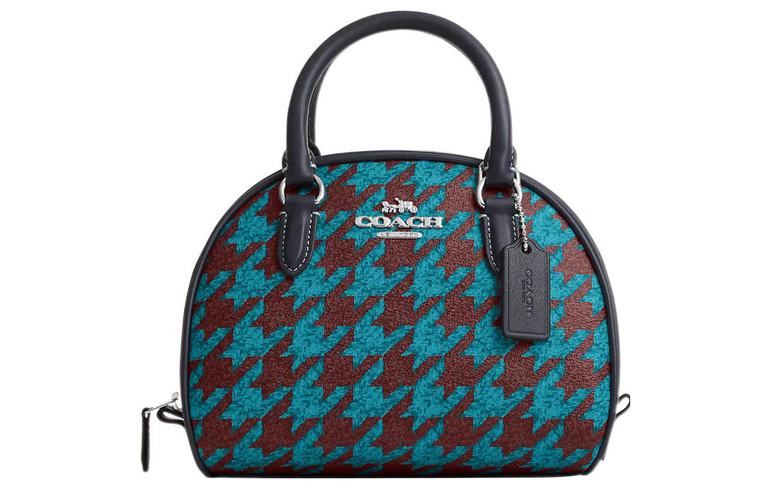 

COACH Сиднейская холщовая сумка с кожаным дном малого размера для женщин в голубом и бордовом цвете