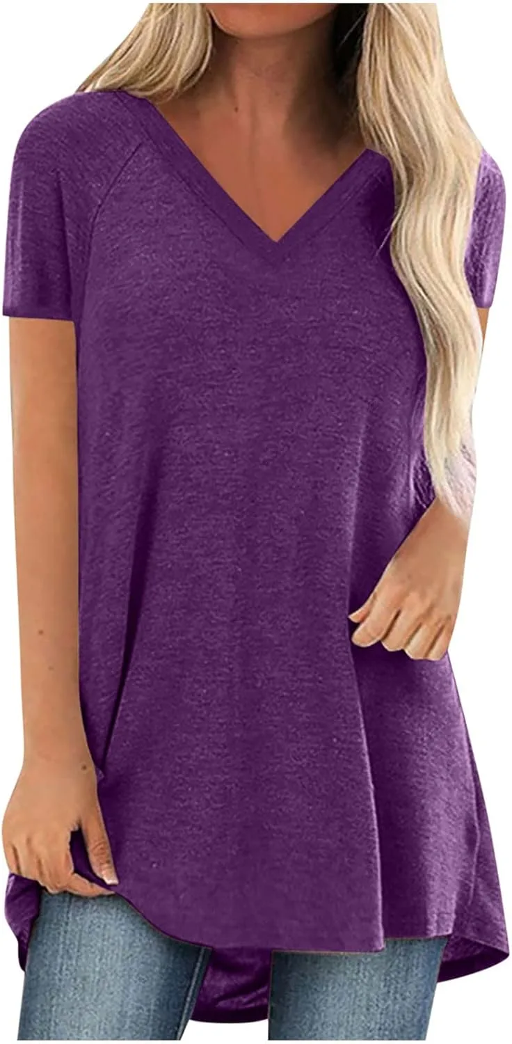 

Летняя туника для женщин с коротким рукавом, однотонная, в стиле casual Floleo