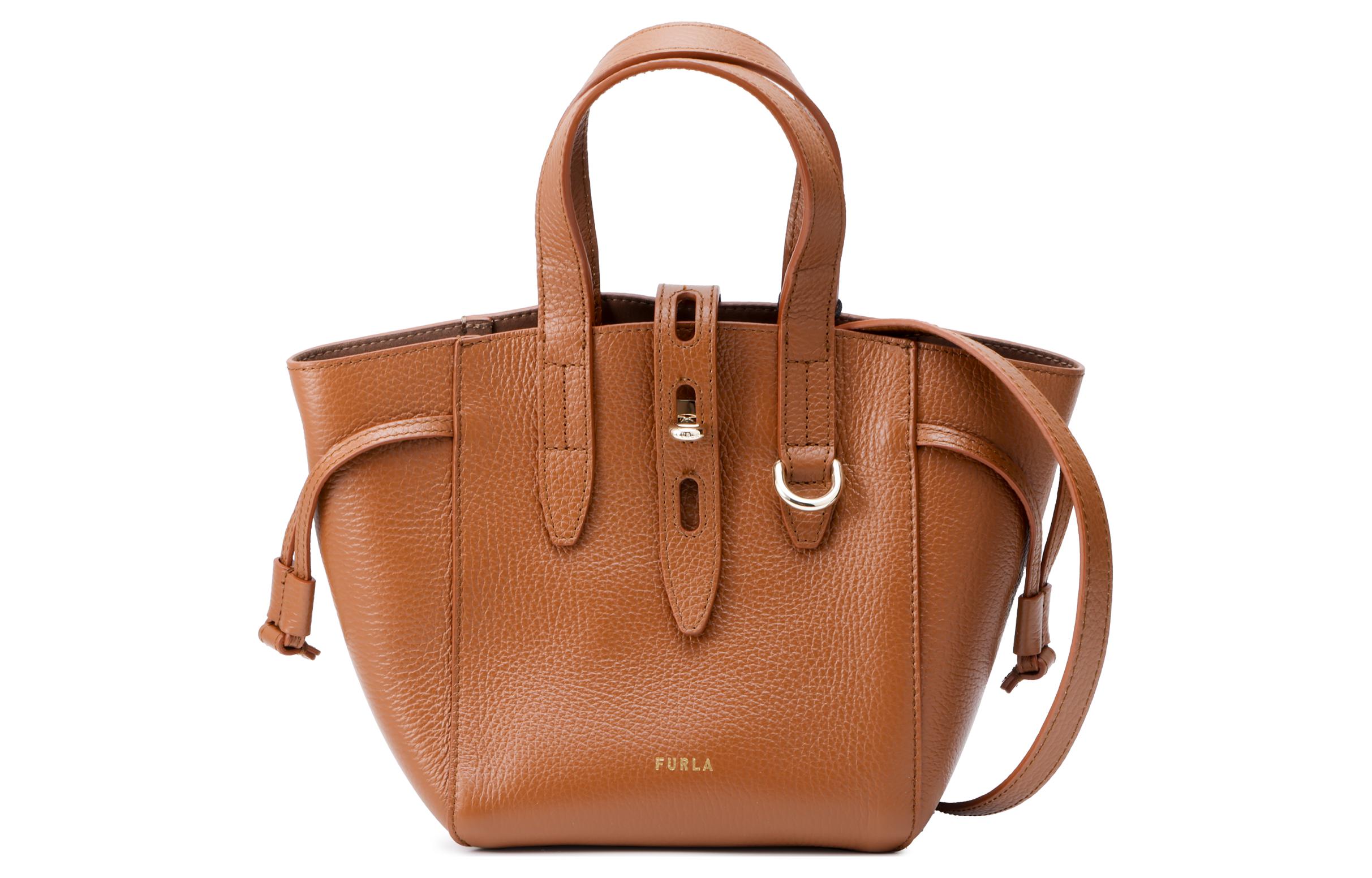 

Сумка Furla из телячьей кожи коричневая мини женская с меховой отделкой через плечо