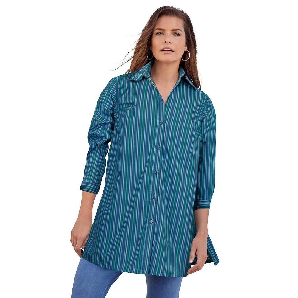 

Женская туника больших размеров Roaman's Kate, большая рубашка, цвет Deep Teal Multi Stripe