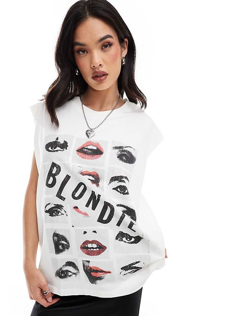 

ASOS DESIGN – Кремовый топ без рукавов оверсайз с лицензионной графикой Blondie