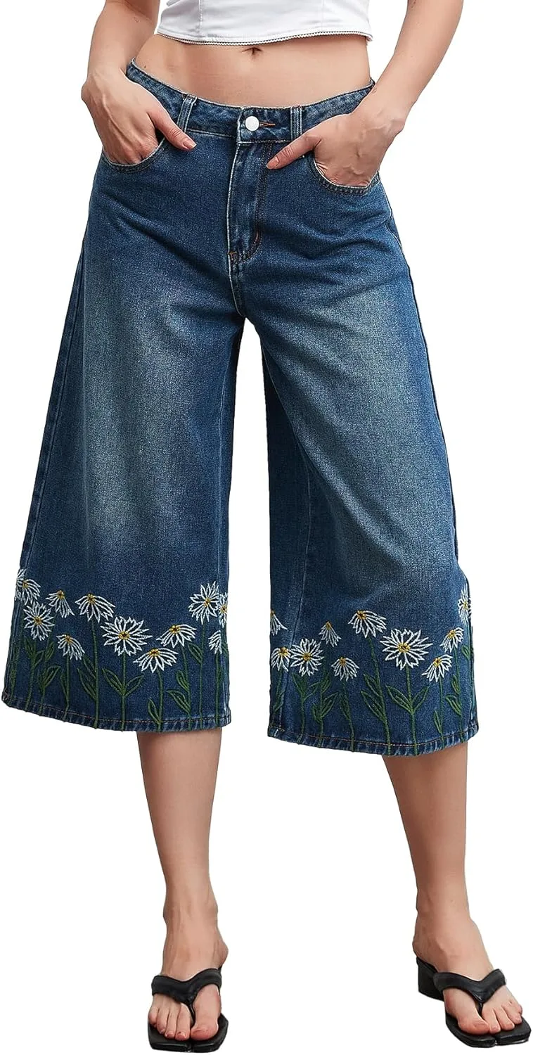 

Женские джинсы Kedera Casual с вышивкой и широкими штанинами