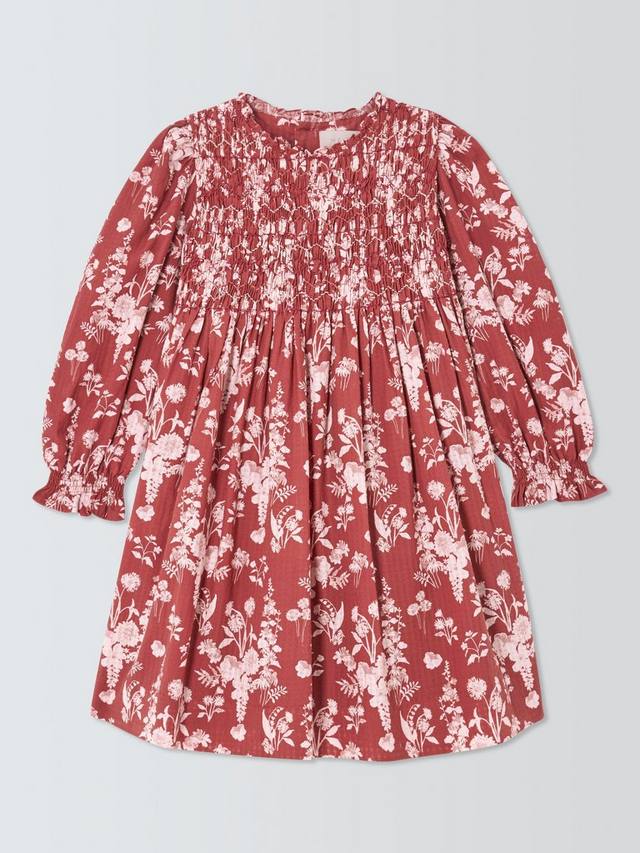 Детское платье с цветочным принтом и сборкой John Lewis Heirloom Collection, Red — фото 3