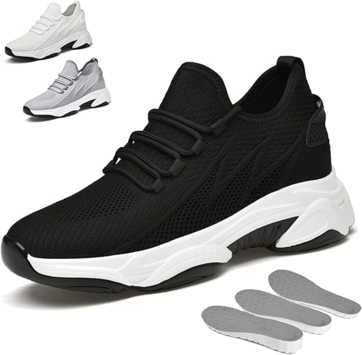 

Кроссовки с увеличением роста, 3.9/3.1/2.4/1.6, дышащие кроссовки, нескользящие легкие обувь, для походов и бега Generic, черный