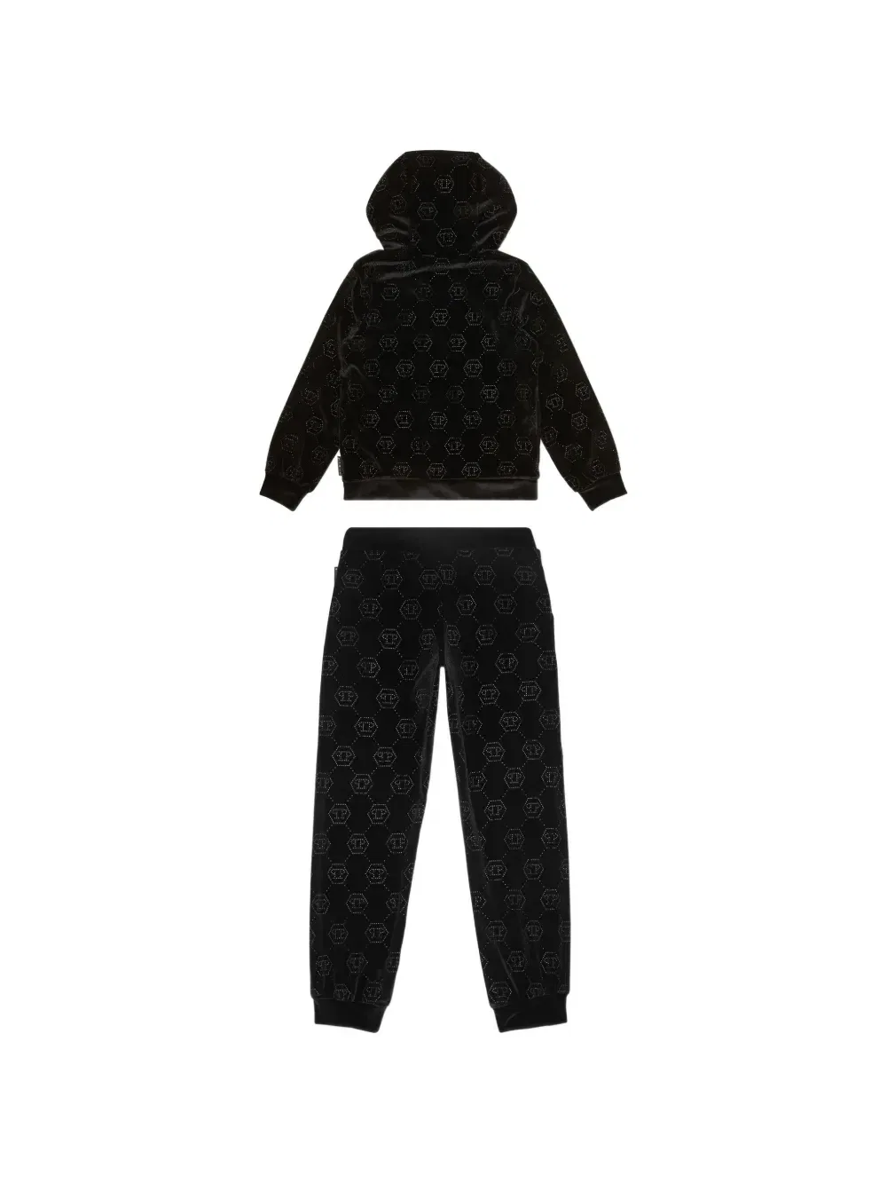 Спортивный костюм со стразовой монограммой Philipp Plein Junior, черный — фото 2