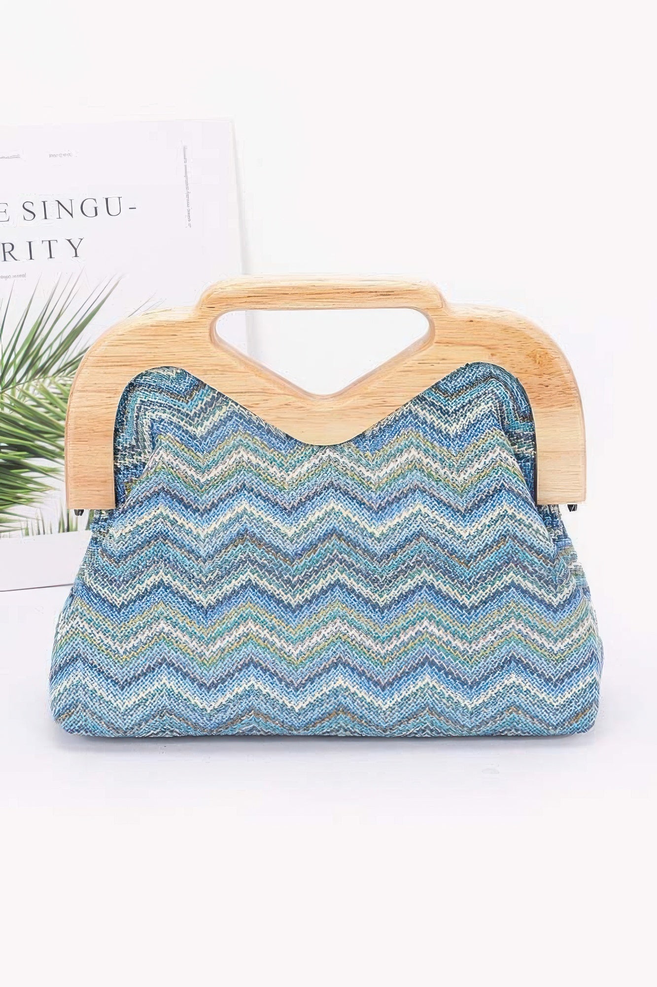 

FASHNZFAB Женский клатч из искусственной соломы и дерева, синий