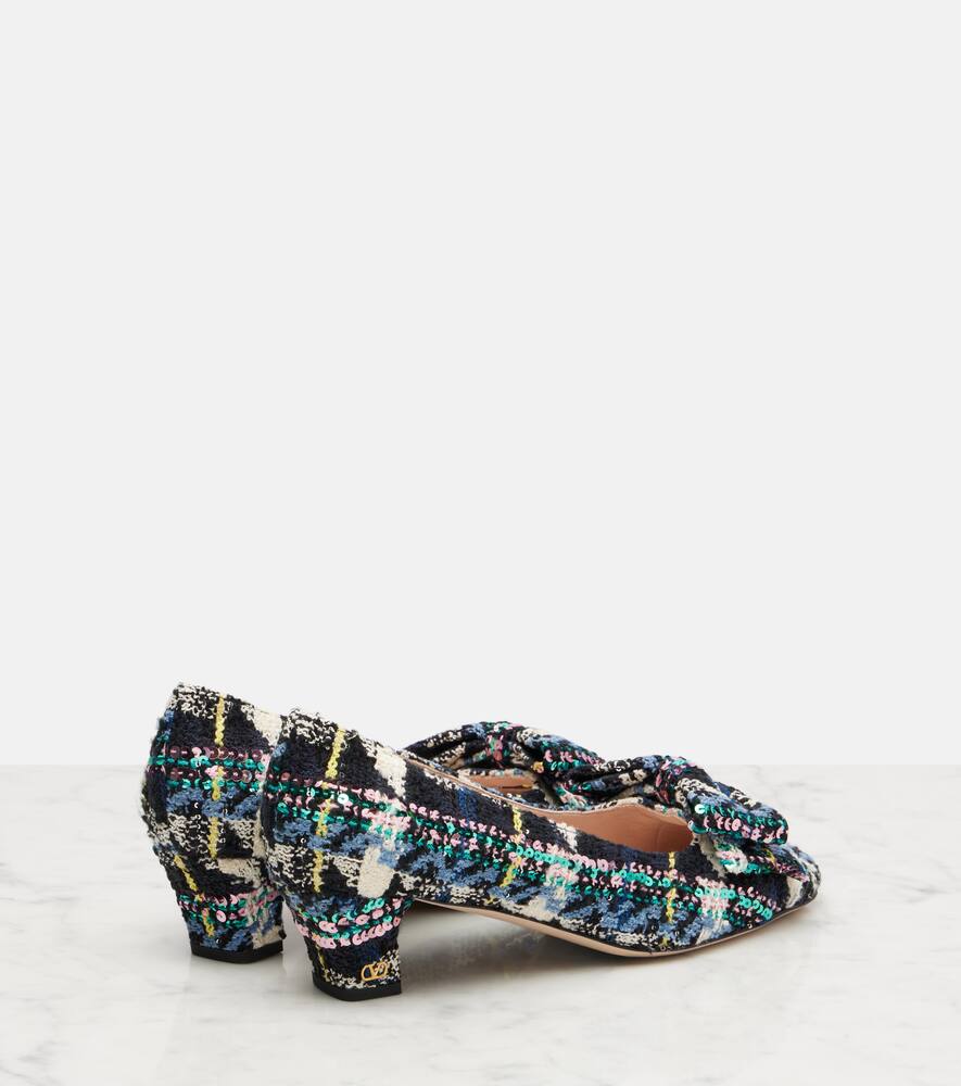 Ботинки Bowow 45 bow-detail из твида Valentino Garavani, Multicolor-Navy — фото 2