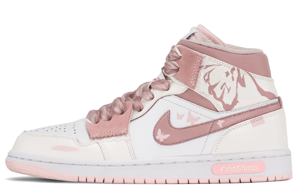 

Jordan Air 1 Cushioning, износостойкие мид-топ детские баскетбольные кроссовки Pink White для подростков