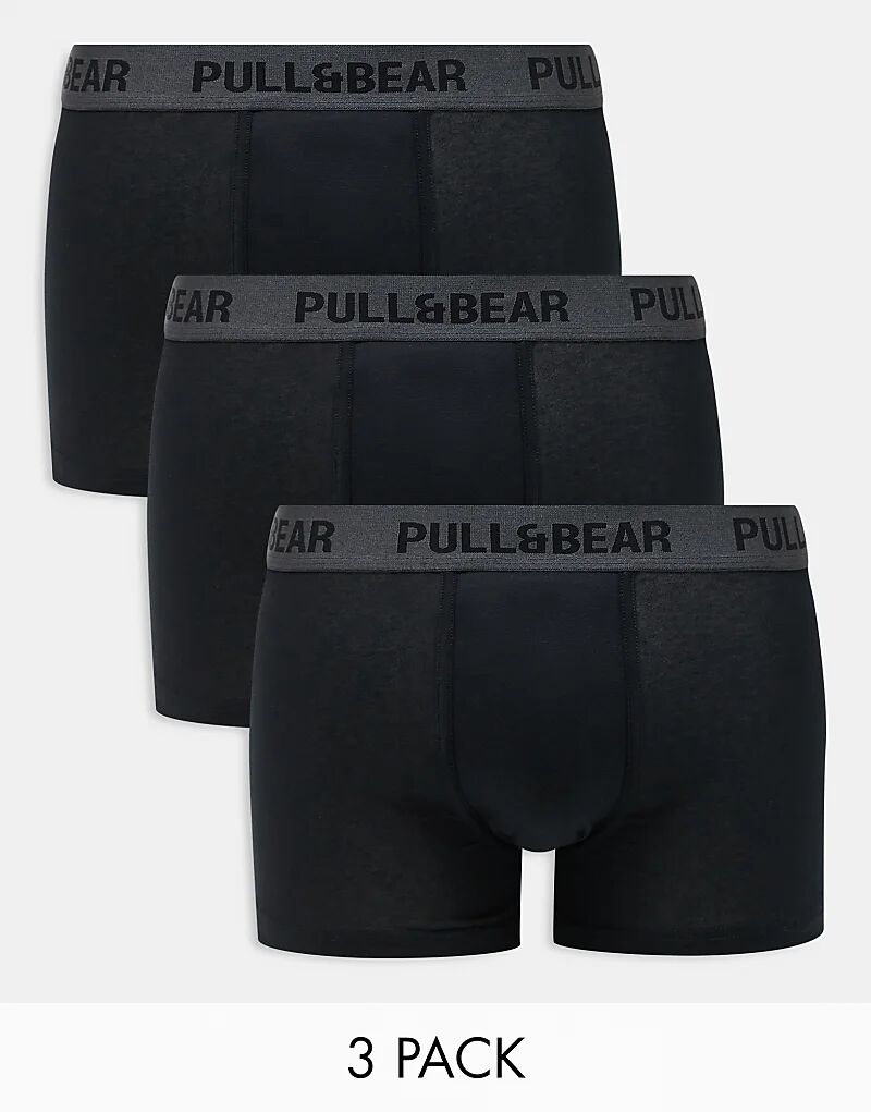 

3 пары трусов-боксеров с контрастным поясом черного и серого цветов Pull&Bear