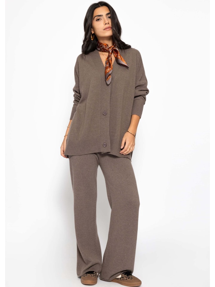 

Кардиган свободного кроя с V-образным вырезом и добавлением кашемира в серо-коричневом цвете SASSYCLASSY