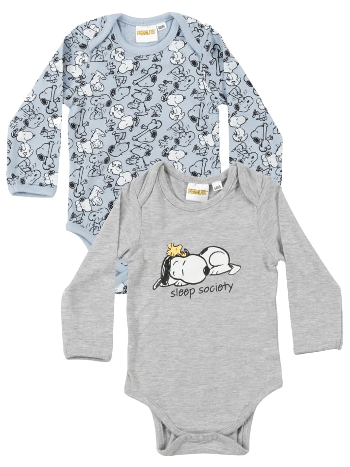 

Комплект из 2 детских боди-комбинезонов с длинными рукавами Peanuts Snoopy, сине-серый