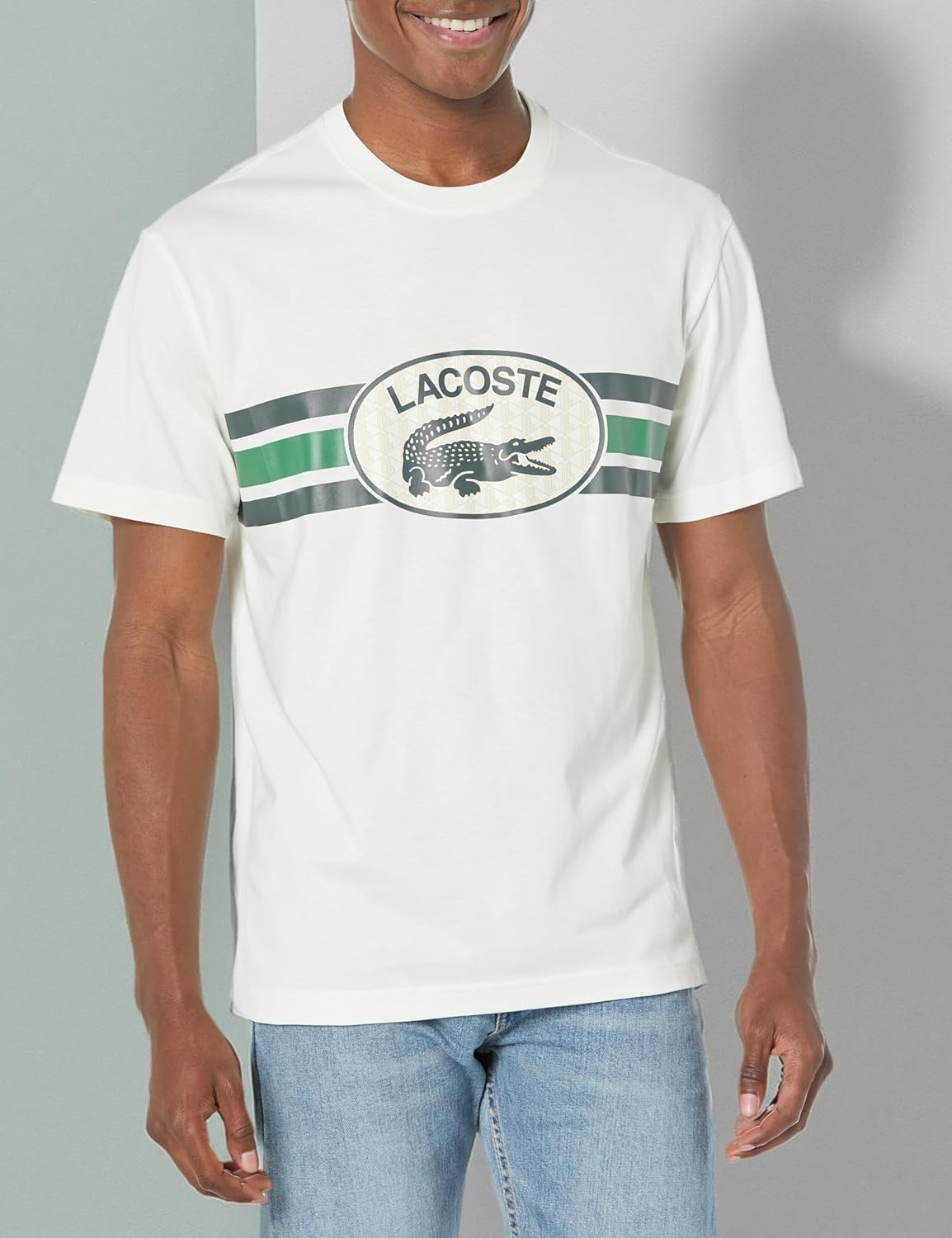 Мужская футболка Lacoste Classic Fit с круглым вырезом и коротким рукавом, фирменная, Farine — фото 3