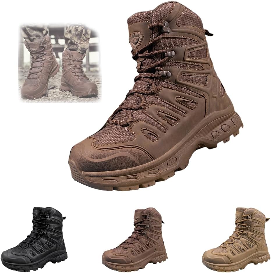 

Мужские водонепроницаемые ботинки, легкие, с нескользящей подошвой, для активного отдыха и походов, повседневные, дышащие, высокие тактические военные ботинки, ортопедическая обувь для ходьбы Generic, коричневый