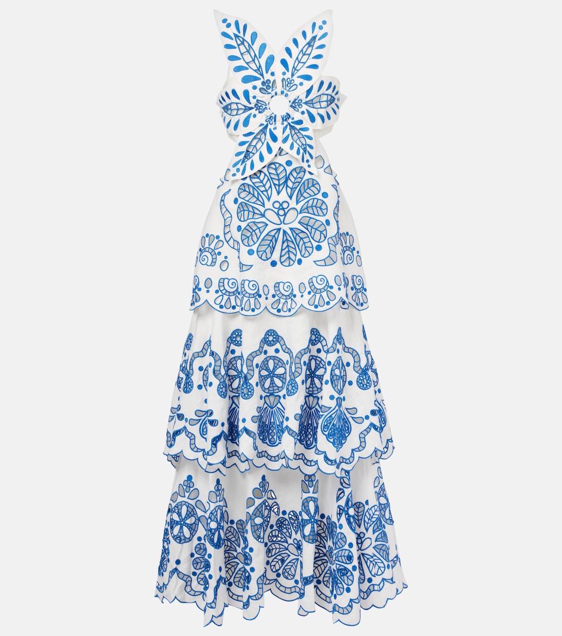 

Вышитое льняное платье макси в несколько ярусов Farm Rio, Off-White
