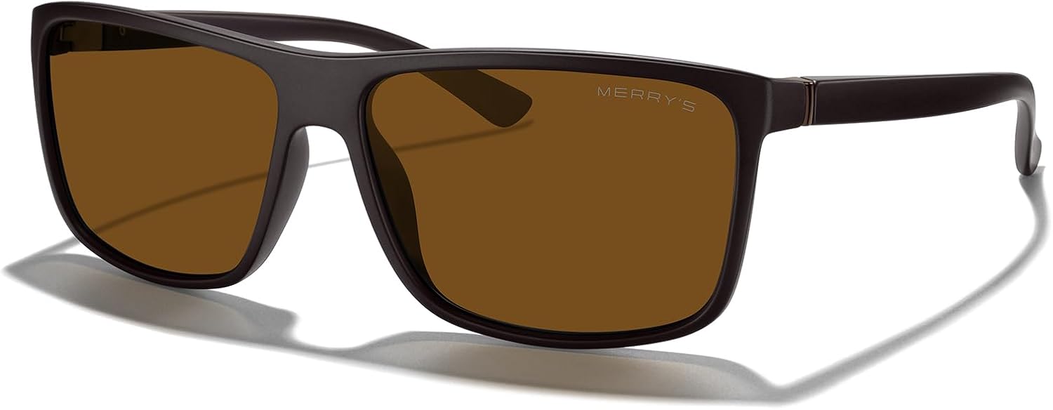 

Прямоугольные поляризованные спортивные солнцезащитные очки MERRY'S для мужчин и женщин, для езды на велосипеде, вождения, рыбалки, с защитой UV400, модель S8225, Brown Frame/Brown Metal/Brown Lens