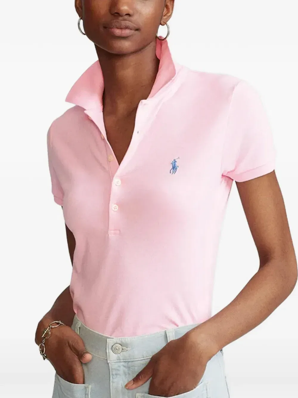 Поло с вышитым логотипом и облегающим кроем POLO RALPH LAUREN, розовый — фото 2