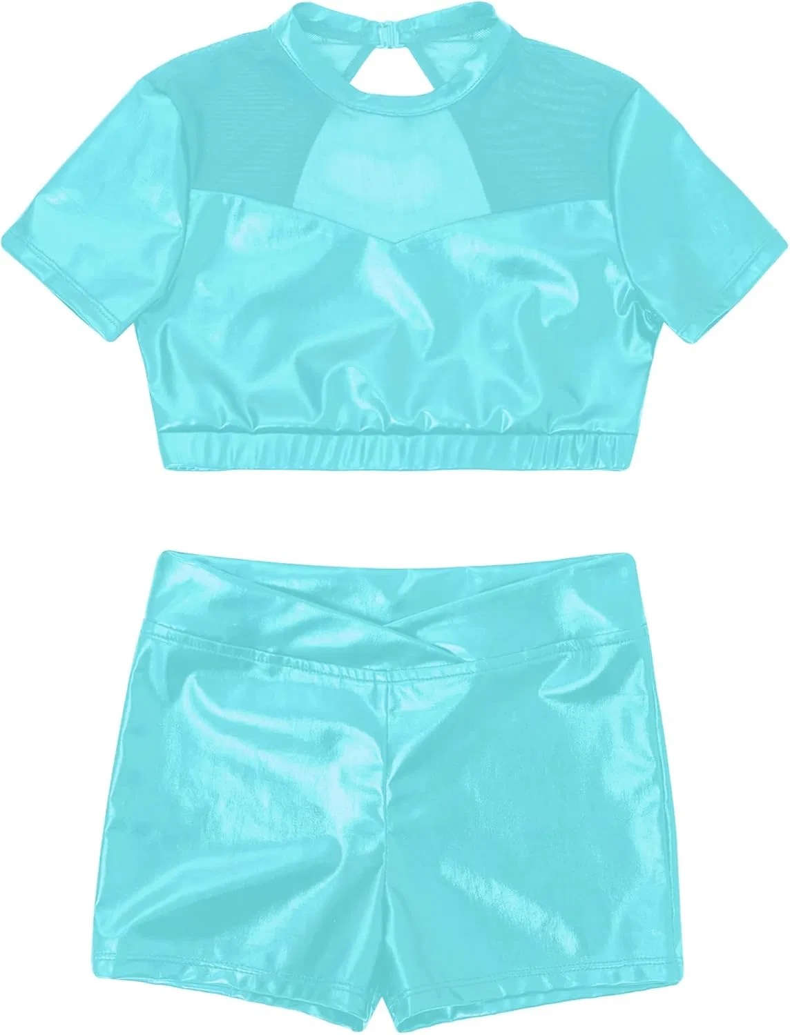 Детский спортивный комплект из топа и шорт, блестящий металлик, Fldy, Mint Green — фото 3