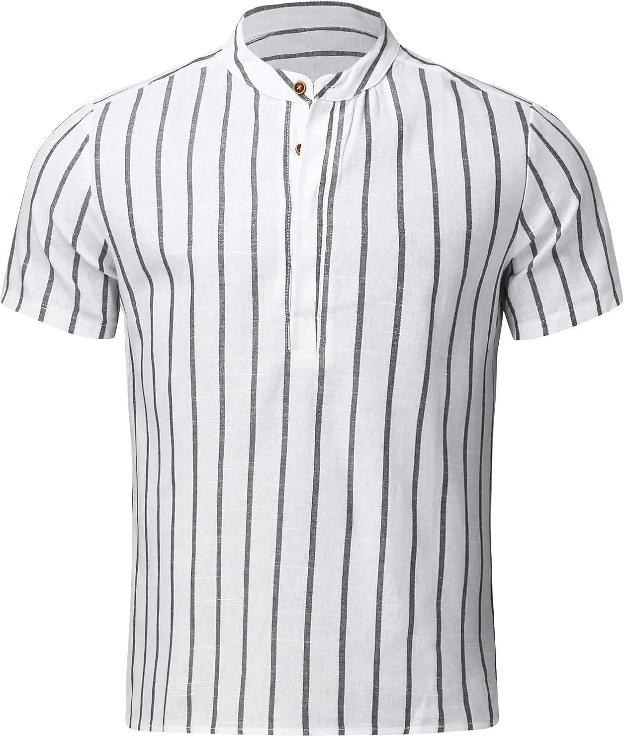Мужская хлопковая льняная футболка Henley с коротким рукавом — фото 2