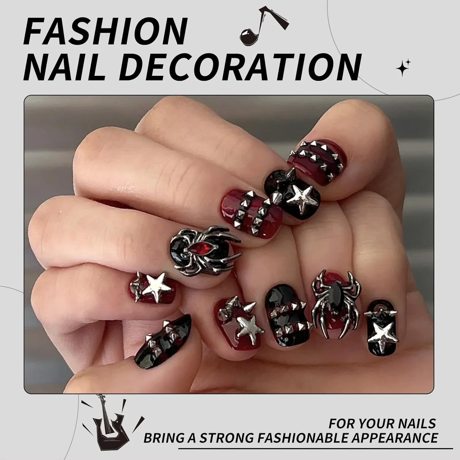 Стразы для ногтей Shiny Alloy Nail Stones, черные и серебристые Bellablend — фото 4