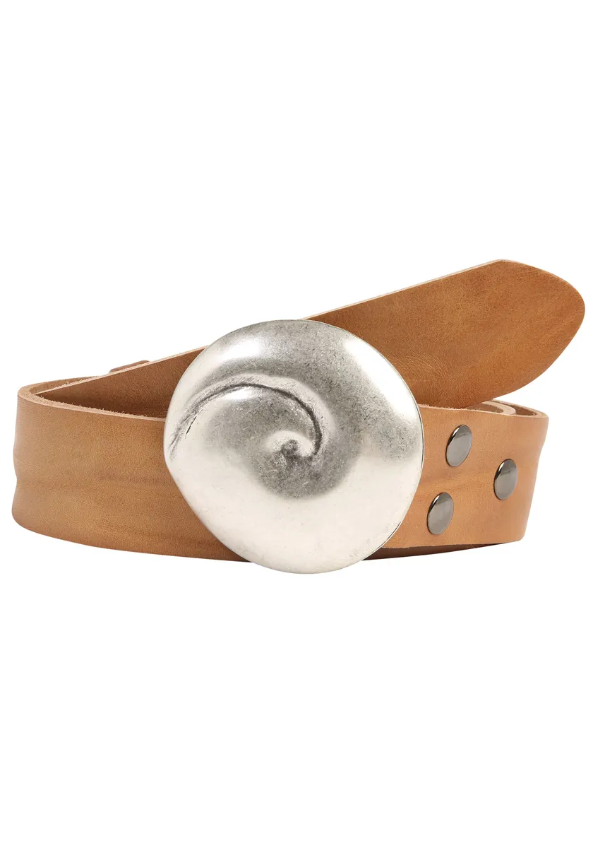 

Ремень кожаный LIFE RING by showroom 019°, со сменной застежкой "Shell Round Silver" Rettungsring By Showroom 019°, цвет Cognac