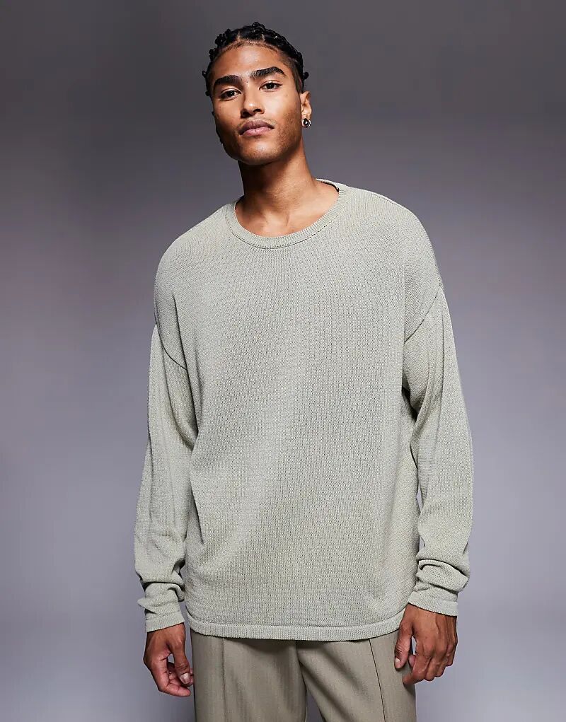 

Свободная трикотажная футболка ASOS DESIGN с длинными рукавами цвета хаки